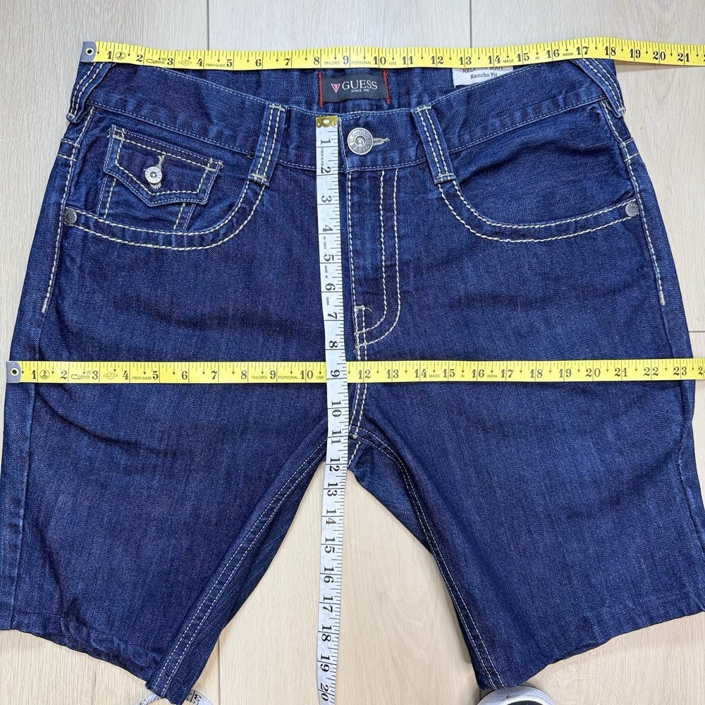 Guess Denim Shorts Mens 36 Blue Relaxed Boot Rancho Fit Y2K Cutoff Jean Shorts - Picture 8 of 9